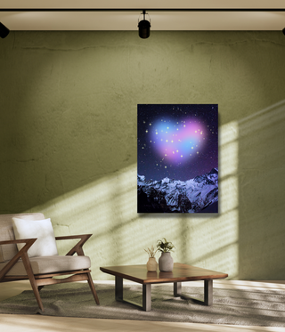 Purple Shining Heart Above Mountain Wall Canvas