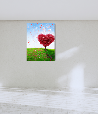 Red Shape Heart Tall Tree Canvas