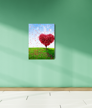 Red Shape Heart Tall Tree Canvas