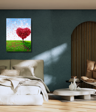 Red Shape Heart Tall Tree Canvas