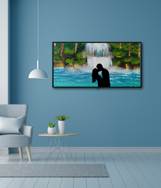 Kissing Couple Over Waterfall Wall Art