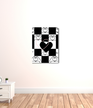 Black & White Stripes With Heart Canvas