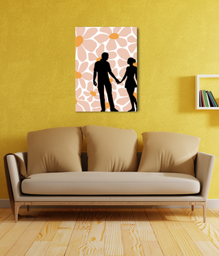 Romantic Couple Holding Hands Over Flower Wall Art