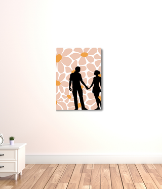 Romantic Couple Holding Hands Over Flower Wall Art