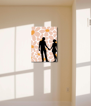 Romantic Couple Holding Hands Over Flower Wall Art