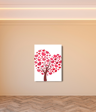 Red Heart on Brown Tree Wall Canvas