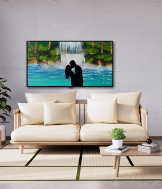 Kissing Couple Over Waterfall Wall Art