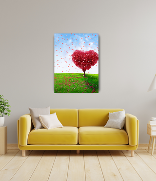 Colorful Love Hearts Above Mountain Wall Art