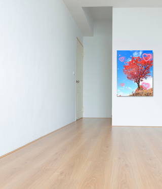 Red Tree With Floating Hearts Wall Canvas