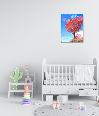 Red Tree With Floating Hearts Wall Canvas